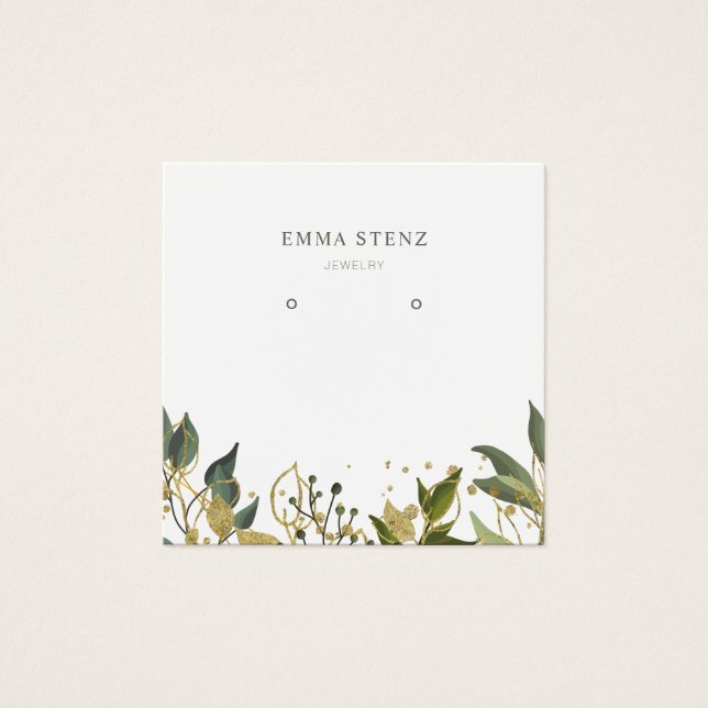 Gold Green Tropical Leaves Social Media Earring   (Front)