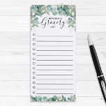 Gold Green Watercolor Eucalyptus Grocery List Magn Magnetic Notepad<br><div class="desc">Grocery shopping list magnetic notepad with a green and gold eucalyptus leaf botanical top border.  Add your own custom name to the notepad for a personal touch.  An elegant and feminine gift for ladies that love botanical gifts.</div>