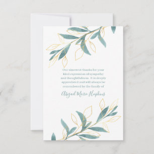 Gold Green Watercolor Floral Thank You Bereavement