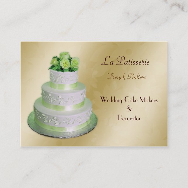 gold green Wedding Cake makers Business Card (Front)
