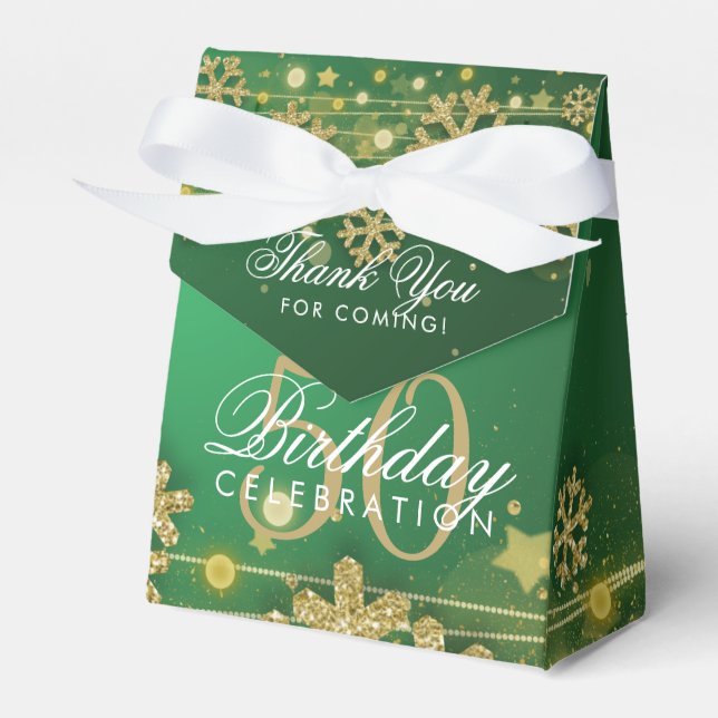 Gold Green Winter 50th Birthday Thank You Favour Box (Front Side)