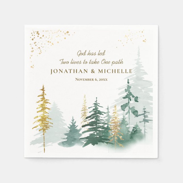 Gold Green Woodland Pine Trees Inspirational Napkin (Front)