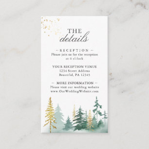 Gold Green Woodland Pine Trees Watercolor Enclosure Card