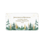 Gold Green Woodland Pine Trees Wedding Label<br><div class="desc">Wedding address label depicts a woodland nature watercolor design with sparkling gold and green pine trees. Good choice for autumn,  winter and Christmas.</div>