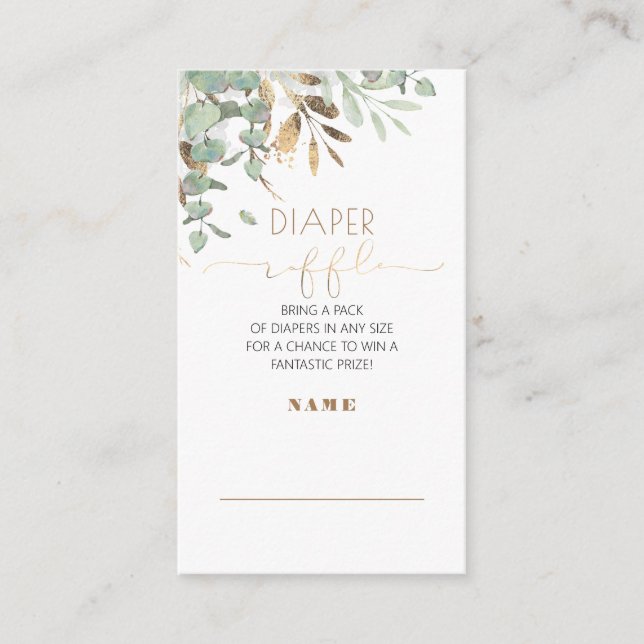 Gold Greenery Baby Shower Diaper Raffle Enclosure Card (Front)