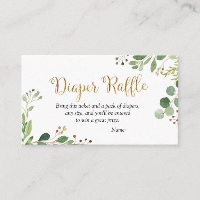 Gold Greenery Baby Shower Diaper Raffle Enclosure Card (Front)