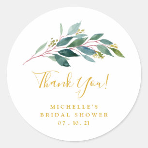 Gold Greenery Bridal Shower Classic Round Sticker