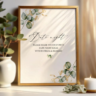 Gold Greenery Bridal Shower Date Night Jar Sign