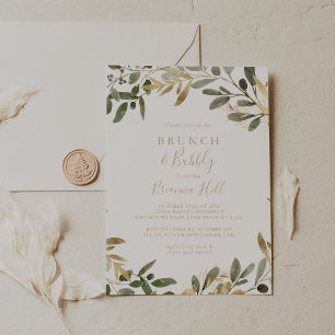 Gold Greenery Brunch and Bubbly Bridal Shower Invitation