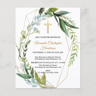 Gold & Greenery/BUDGET/Baptism Invitation. Flyer