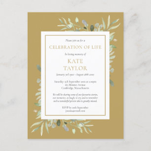 Gold Greenery Celebration of Life Invitation