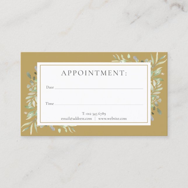 Gold Greenery Customer Appointment Card (Front)