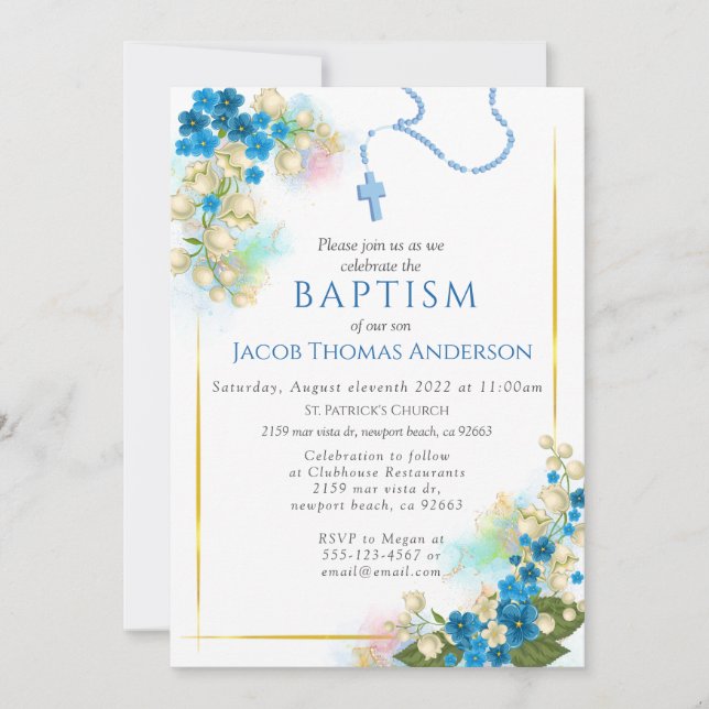 Gold Greenery Eucalyptus Boy Baptism Invitation (Front)