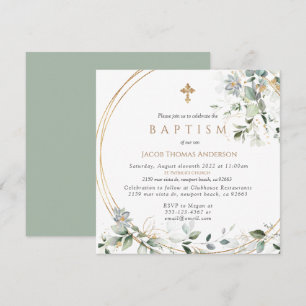 Gold Greenery Eucalyptus Boy Baptism Invitation