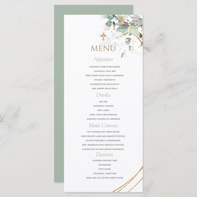 Gold Greenery Eucalyptus Boy Baptism Menu (Front/Back)