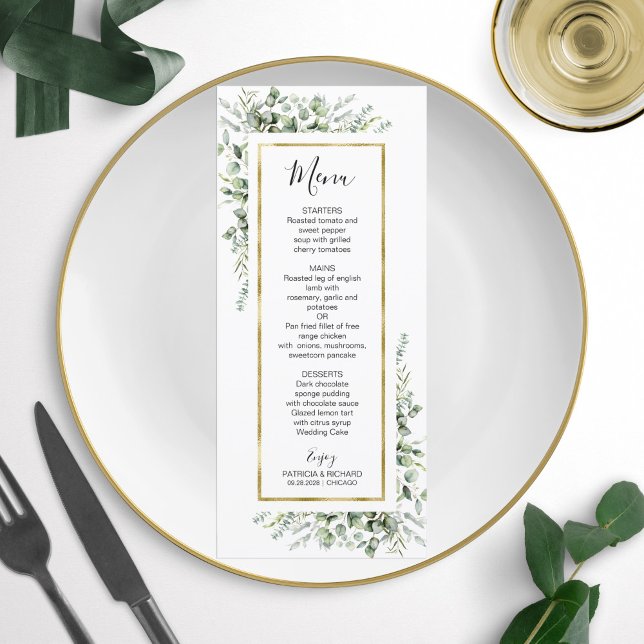 Gold Greenery Eucalyptus Wedding Menu (Creator Uploaded)