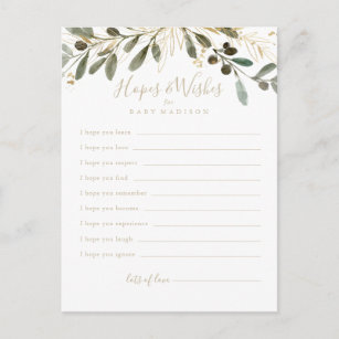 Gold Greenery Fall Baby Shower Hopes & Wishes Card