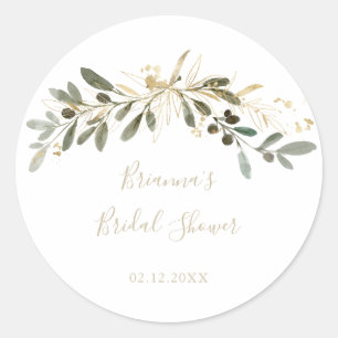 Gold Greenery Fall Bridal Shower Favour Classic Round Sticker