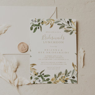 Gold Greenery Fall Bridesmaids Luncheon Shower Invitation