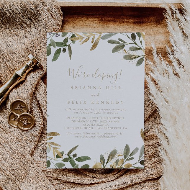 Gold Greenery Fall Elopement Reception   Invitation (Creator Uploaded)