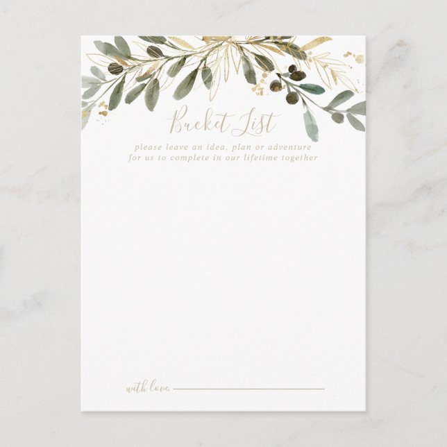 Gold Greenery Fall Wedding Bucket List Cards (Front)