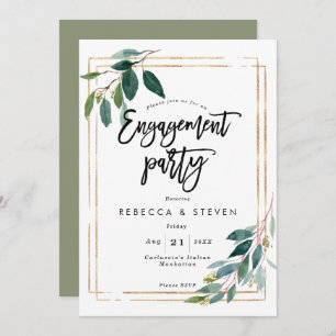 gold greenery floral engagement party invitation