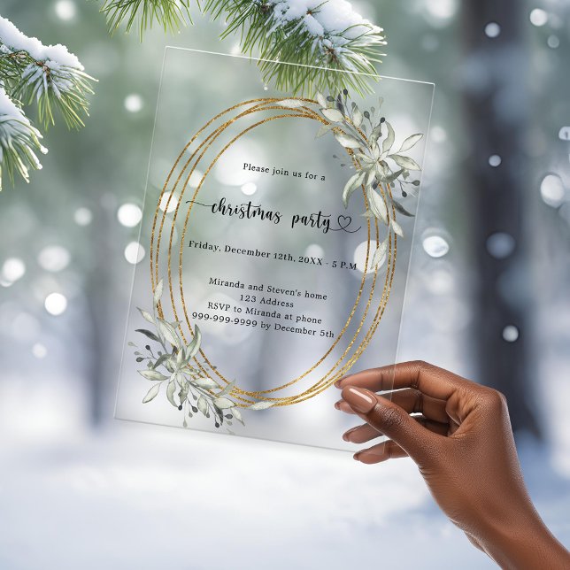 Gold greenery frosted Christmas Party Acrylic Invitations (Creator Uploaded)