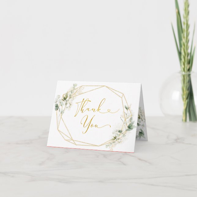 Gold Greenery Geometric Baby in Bloom Folded Thank You Card (Front)