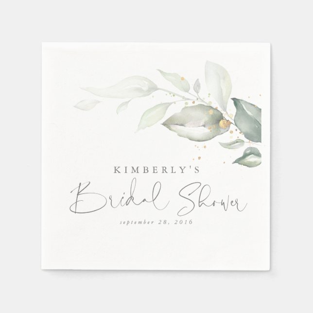 Gold Greenery Leaves Elegant Bridal Shower Napkin (Front)