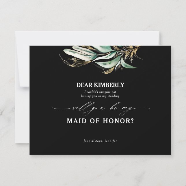 Gold Greenery Maid of Honour / Bridesmaid Proposal Invitation (Front)