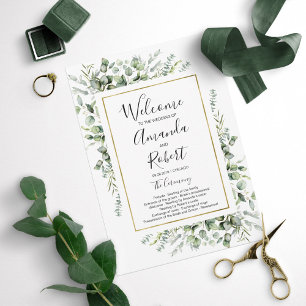 Gold Greenery Watercolor Wedding Ceremony Program Invitation