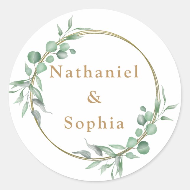 Gold Greenery Watercolor Wedding Envelope Seals (Front)