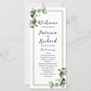 Gold Greenery Wedding Ceremony Program 4x9 Card