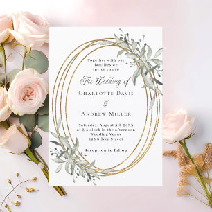 Gold greenery wedding invitation