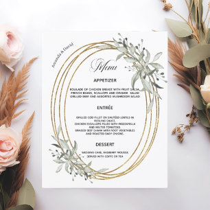Gold greenery wedding menu card