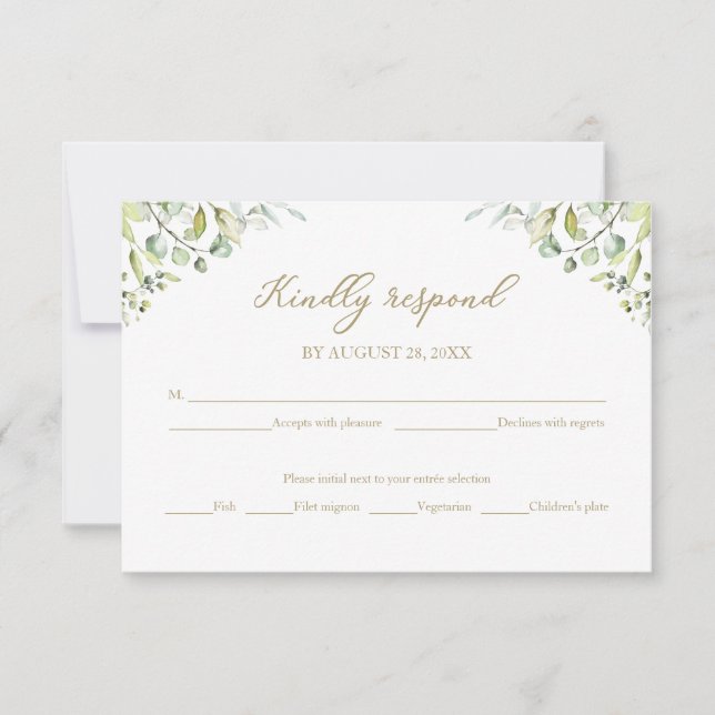 Gold Greenery Wedding RSVP Enclosure Cards (Front)