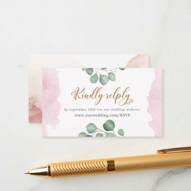 Gold Greenery Wedding Website RSVP Enclosure Card (Front/Back In Situ)