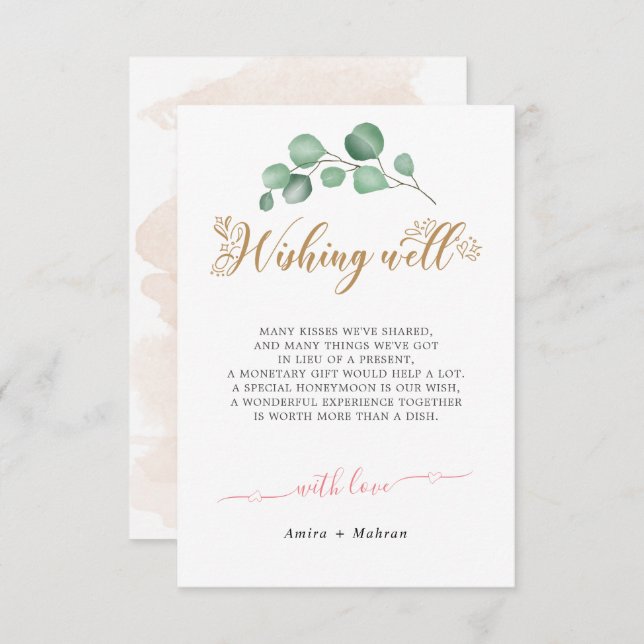 Gold Greenery Wedding Wishing Well Card (Front/Back)