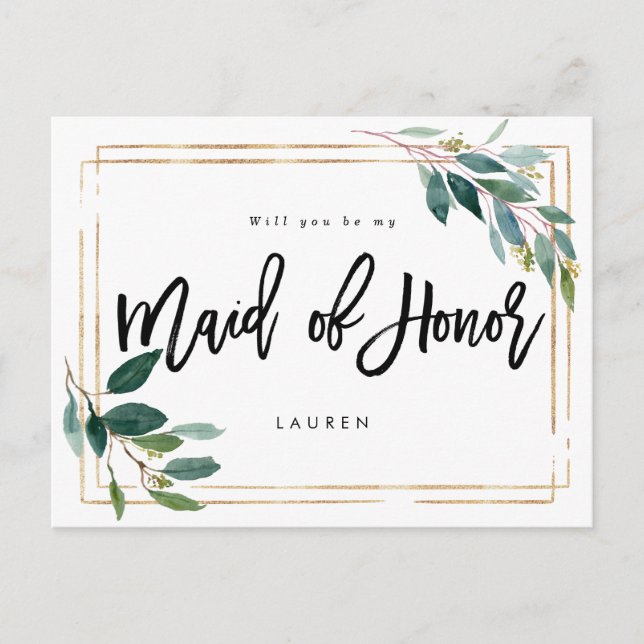 gold greenery will you be my maid of honour card (Front)