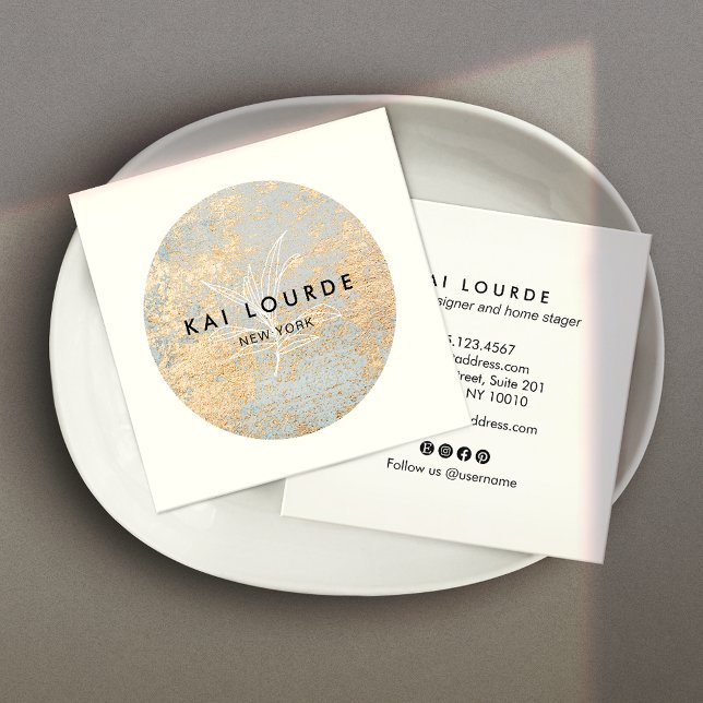  Gold Grey Abstract  Circle Square Business Card (Creator Uploaded)