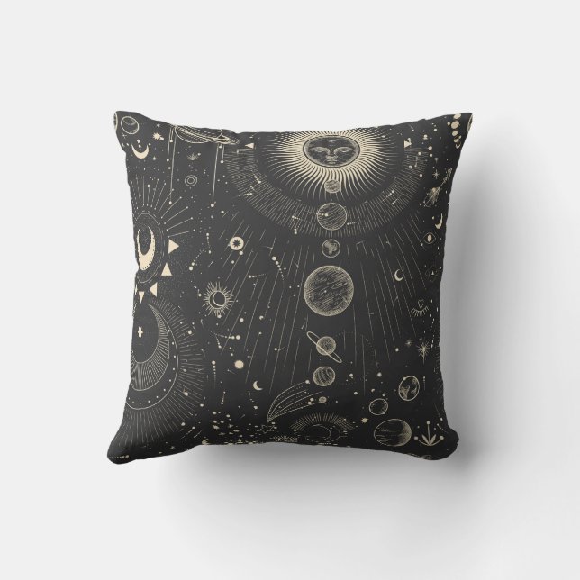 Gold Grey Abstract Dream Dark Boho Square Pillow (Back)