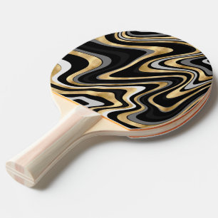 Gold Grey Abstract Swirl Retro Black Pattern Ping Pong Paddle