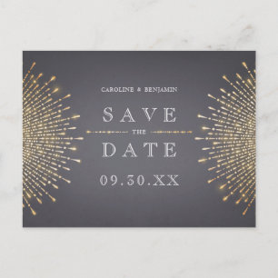 Gold grey art deco vintage wedding save the date announcement postcard