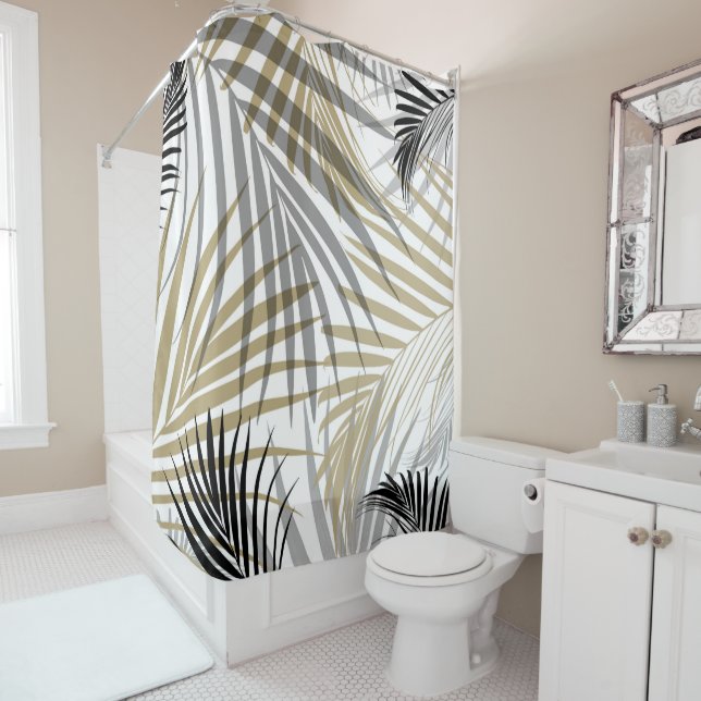 Gold Grey Black Palm Leaves Dream - Cali Summer Vi Shower Curtain (In Situ)