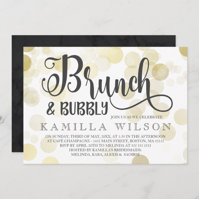 Gold & Grey Brunch & Bubbly Bridal Shower Invitation (Front/Back)