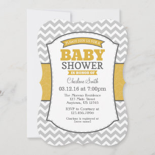 Gold Grey Chevron Baby Shower Invitation