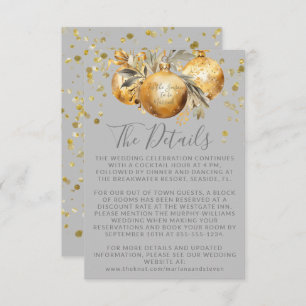 Gold Grey Christmas Wedding Details Enclosure Card