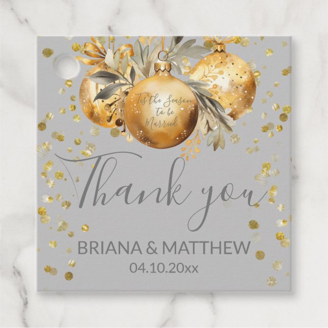 Gold Grey Christmas Wedding Favour Tags (Front)