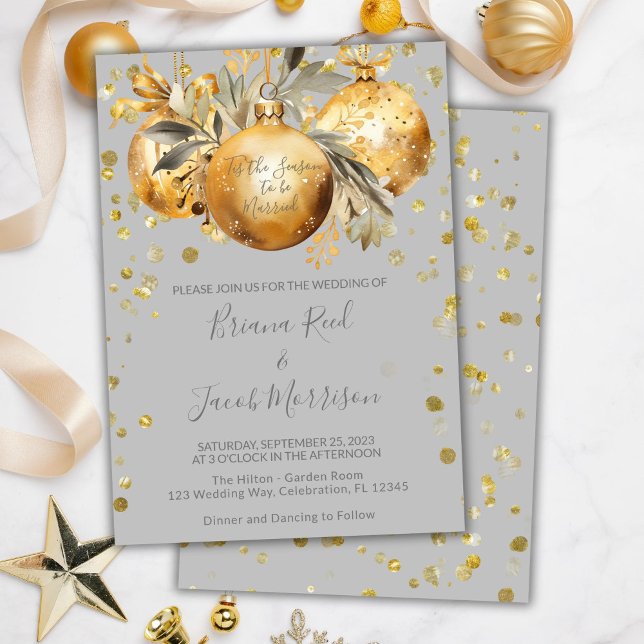 Gold Grey Christmas Wedding Invitation (Creator Uploaded)