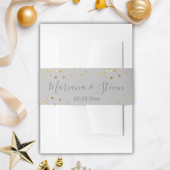 Gold Grey Christmas Wedding Invitation Belly Band (Creator Uploaded)